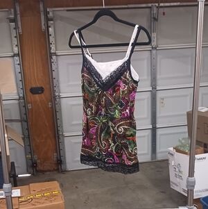 Multicolor Paisley Slip Shirt with Lace Trim